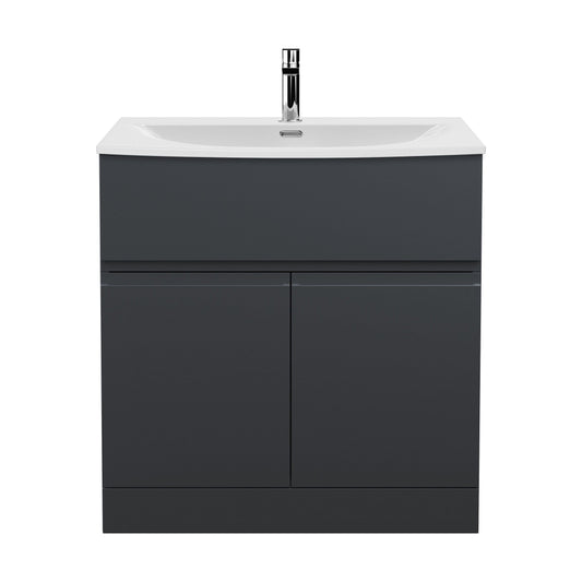 [BFRA1405G] Mavesyn Contemporary 2 Door 1 Drawer Floor Standing Vanity Unit with Curved Basin, Dark Grey, 800mm - Cutout