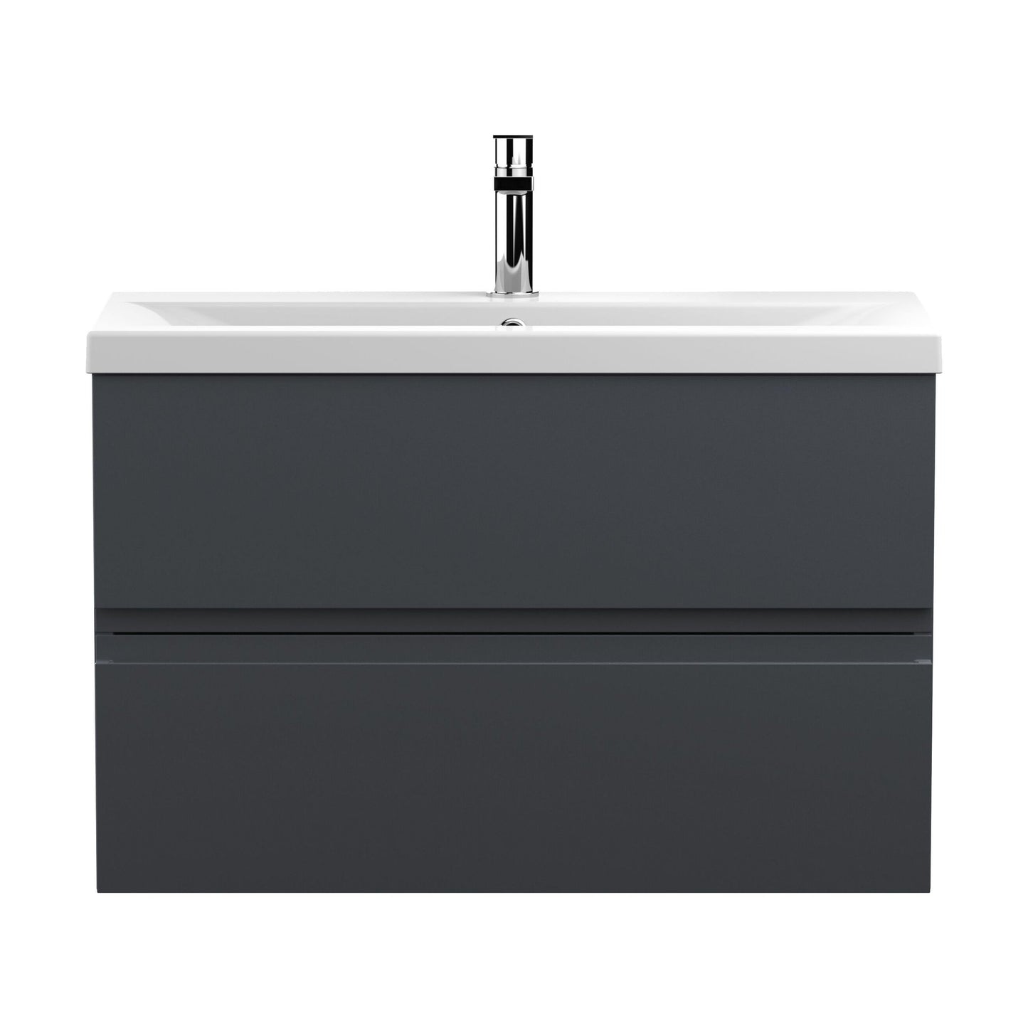 [BFRA1406A] Mavesyn Contemporary 2 Drawer Wall Hung Vanity Unit with Mid-Edge Basin, Dark Grey, 800mm - Cutout