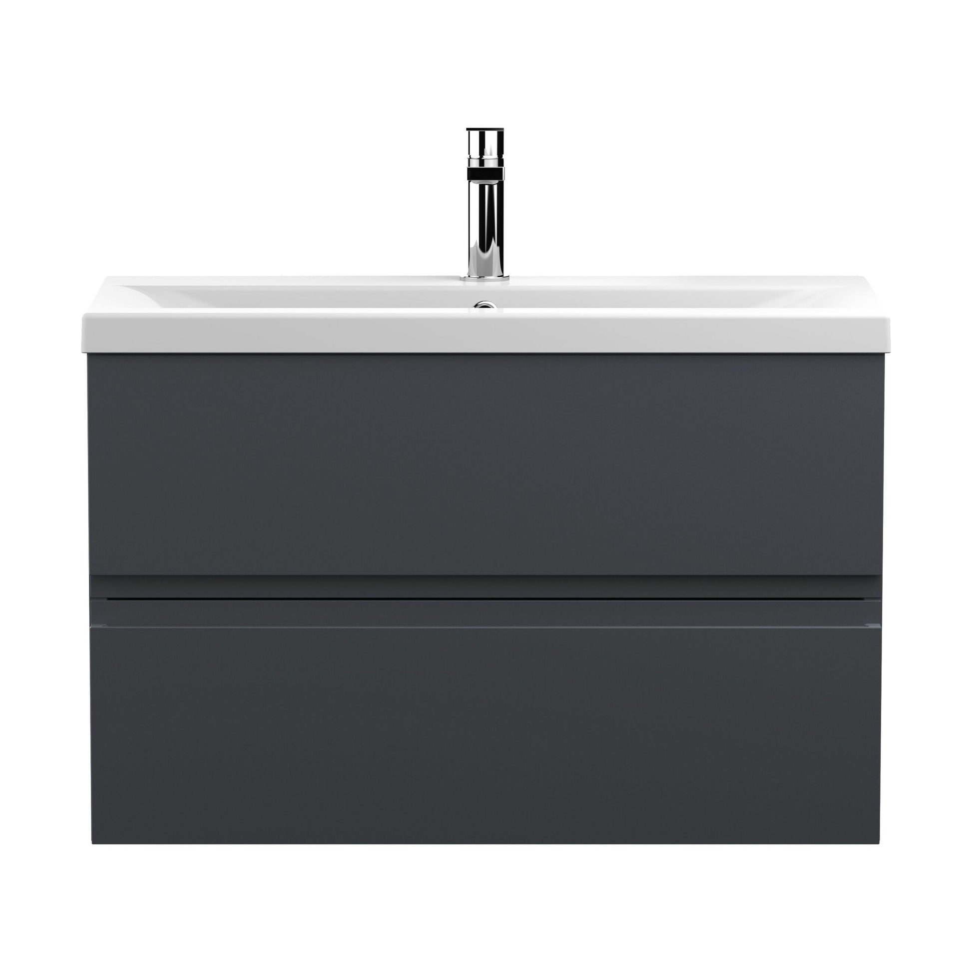 [BFRA1406A] Mavesyn Contemporary 2 Drawer Wall Hung Vanity Unit with Mid-Edge Basin, Dark Grey, 800mm - Cutout