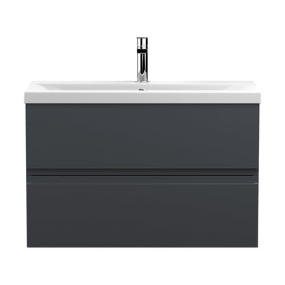 [BFRA1406A] Mavesyn Contemporary 2 Drawer Wall Hung Vanity Unit with Mid-Edge Basin, Dark Grey, 800mm - Cutout