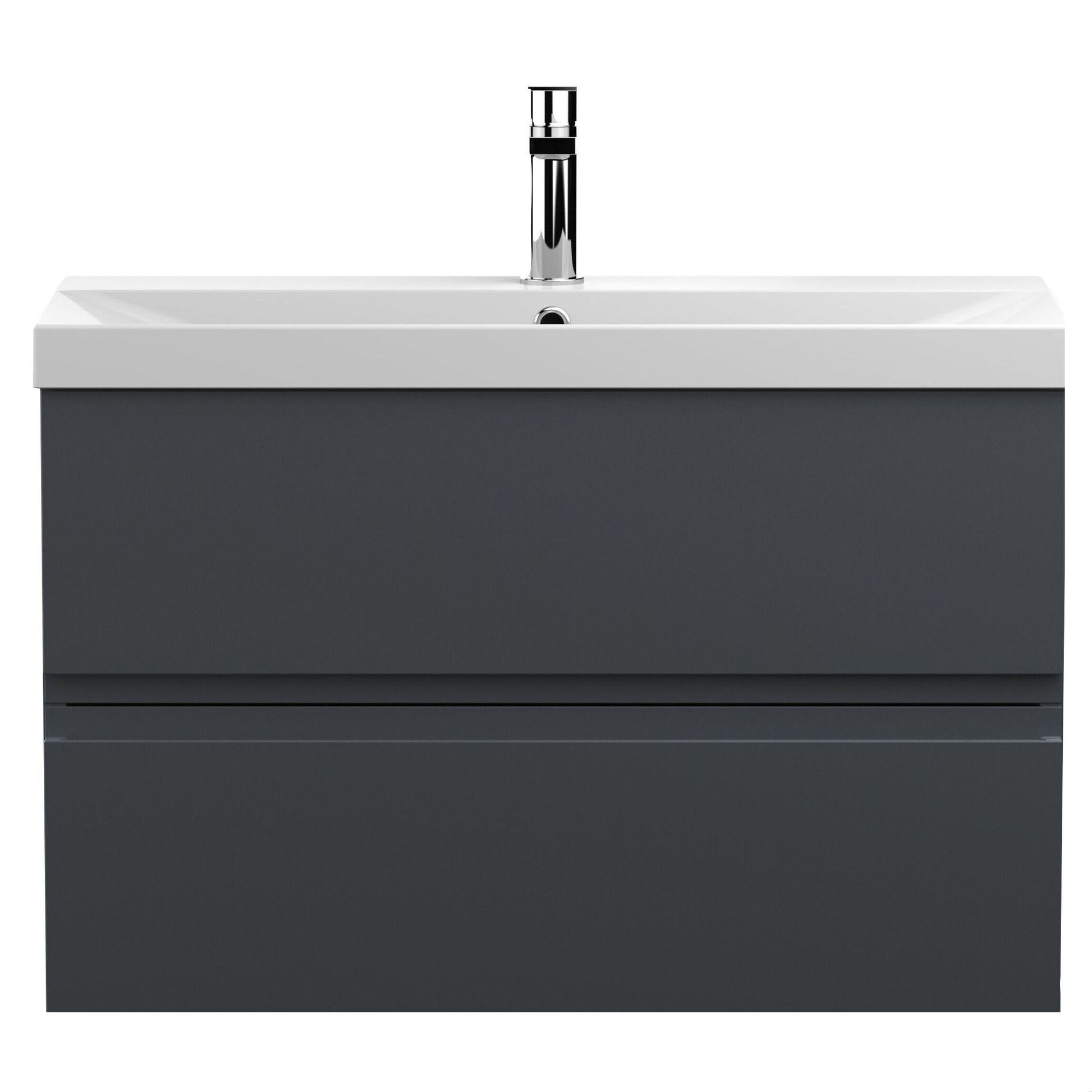 [BFRA1406D] Mavesyn Contemporary 2 Drawer Wall Hung Vanity Unit with Thin Edge Basin, Dark Grey, 800mm - Cutout