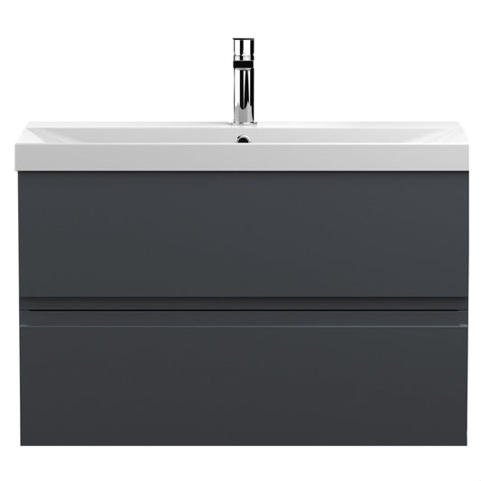 [BFRA1406D] Mavesyn Contemporary 2 Drawer Wall Hung Vanity Unit with Thin Edge Basin, Dark Grey, 800mm - Cutout