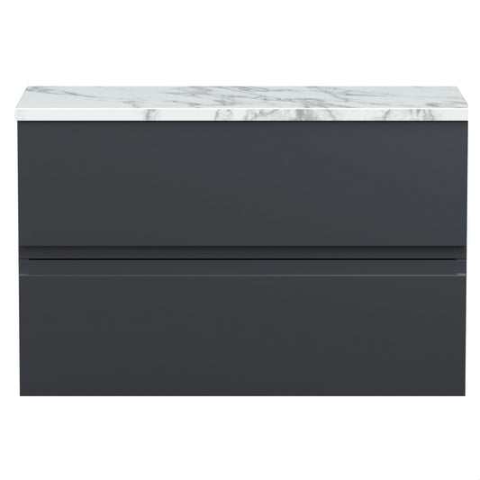 [BFRA1406LCM] Mavesyn Contemporary 2 Drawer Wall Hung Vanity Unit with Laminate Worktop, Dark Grey, 800mm - Cutout