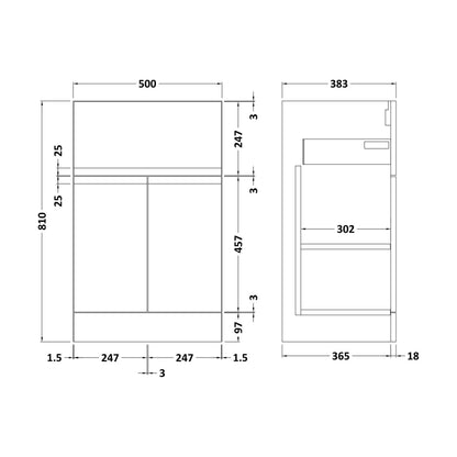 [BFRA1424] 500 F/S 2-Door/Drawer Unit - Technical Drawing