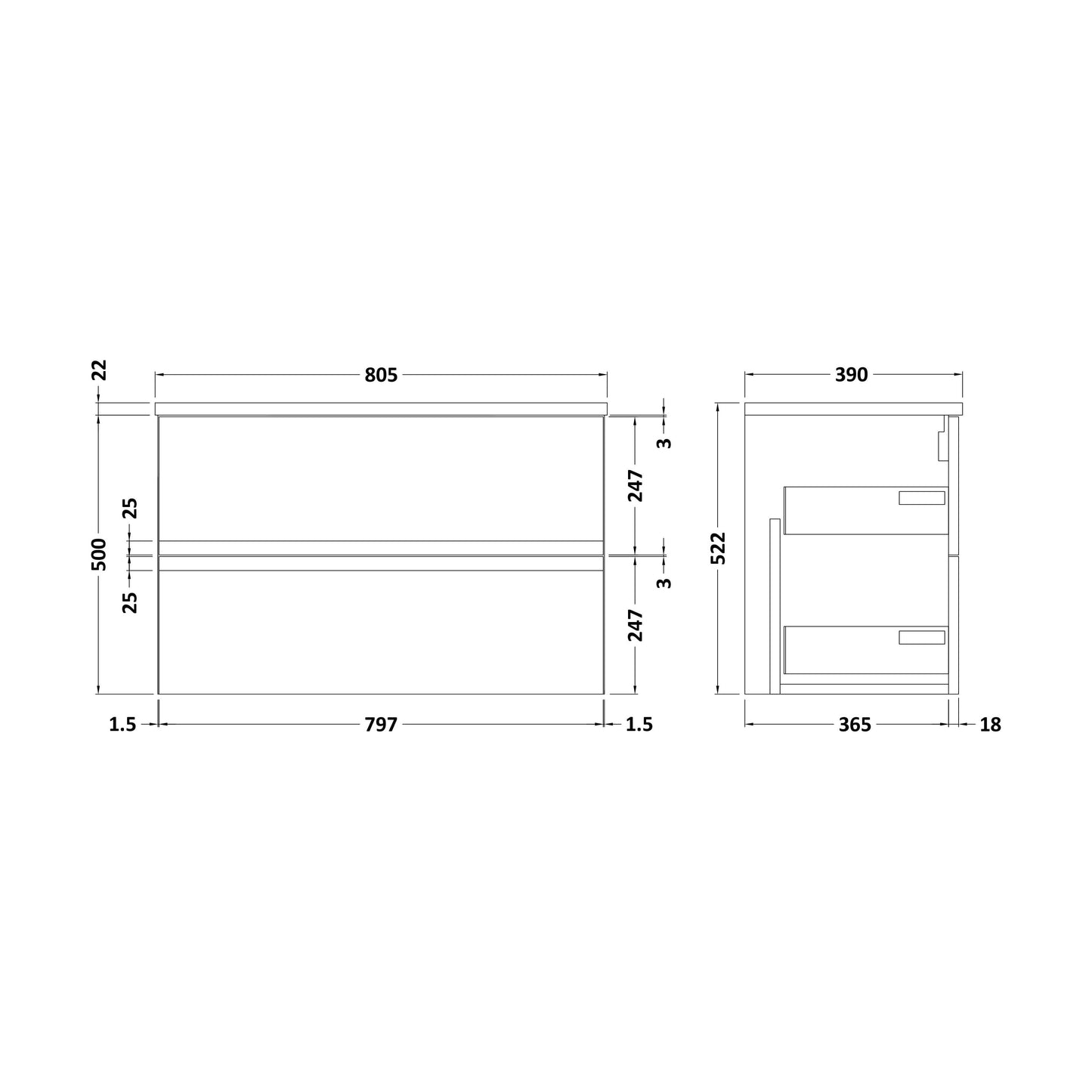 [BFRA1462] Tall Wall Hung Unit - Technical Drawing