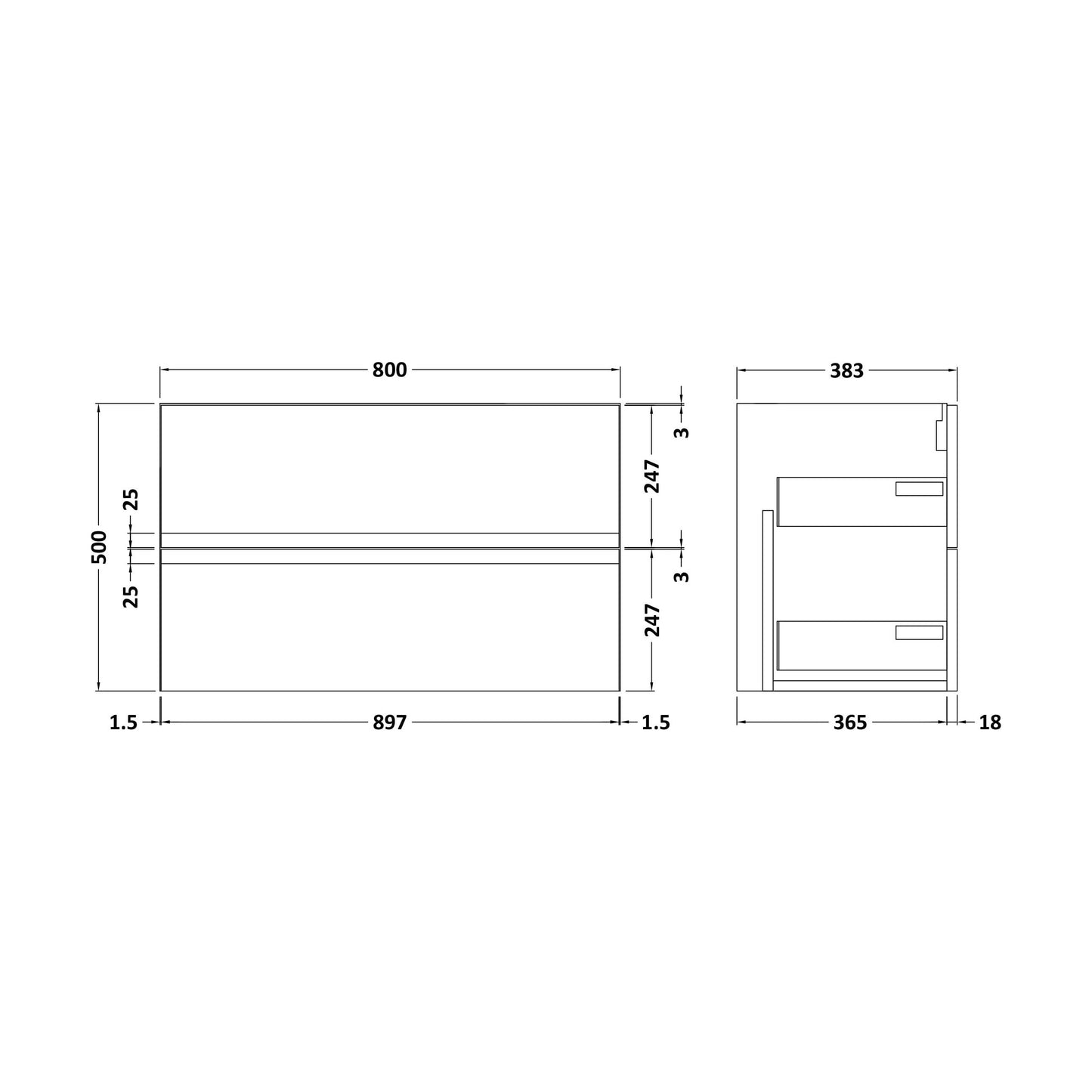 [BFRA1495] 800 W/H 2-Drawer Unit - Technical Drawing