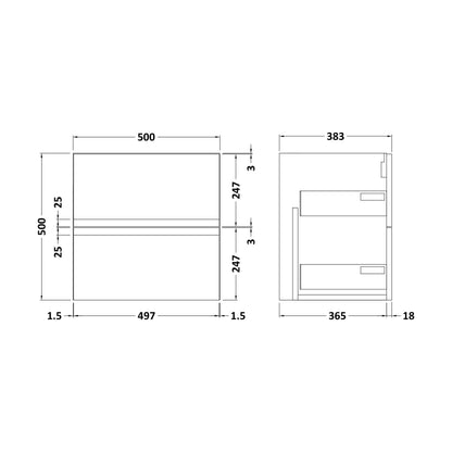 [BFRA192] 500 W/H 2-Drawer Unit - Technical Drawing