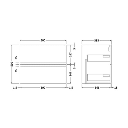 [BFRA193] 600 W/H 2-Drawer Unit - Technical Drawing