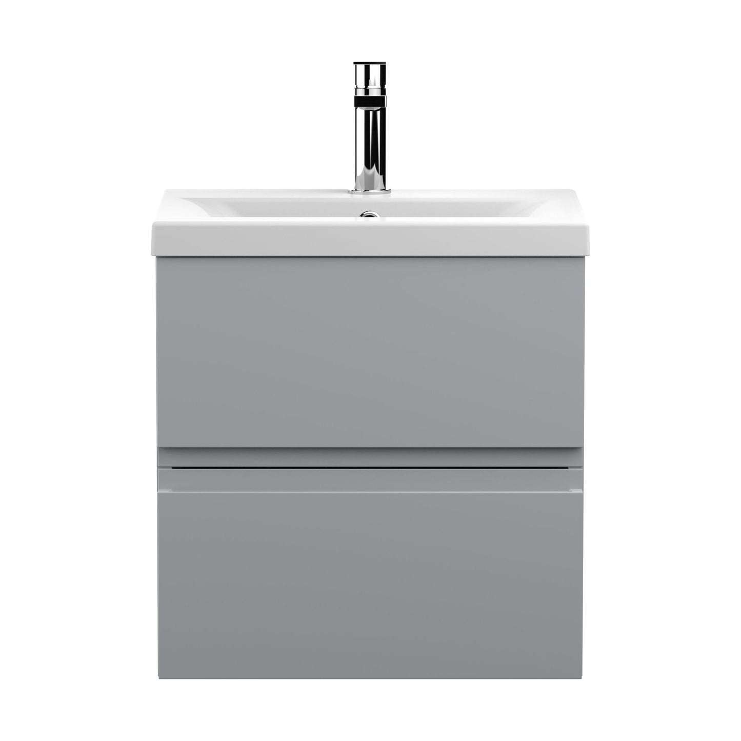[BFRA202A] Mavesyn Contemporary 2 Drawer Wall Hung Vanity Unit with Mid-Edge Basin, Satin Grey, 500mm - Cutout