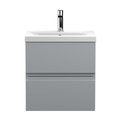 [BFRA202A] Mavesyn Contemporary 2 Drawer Wall Hung Vanity Unit with Mid-Edge Basin, Satin Grey, 500mm - Cutout