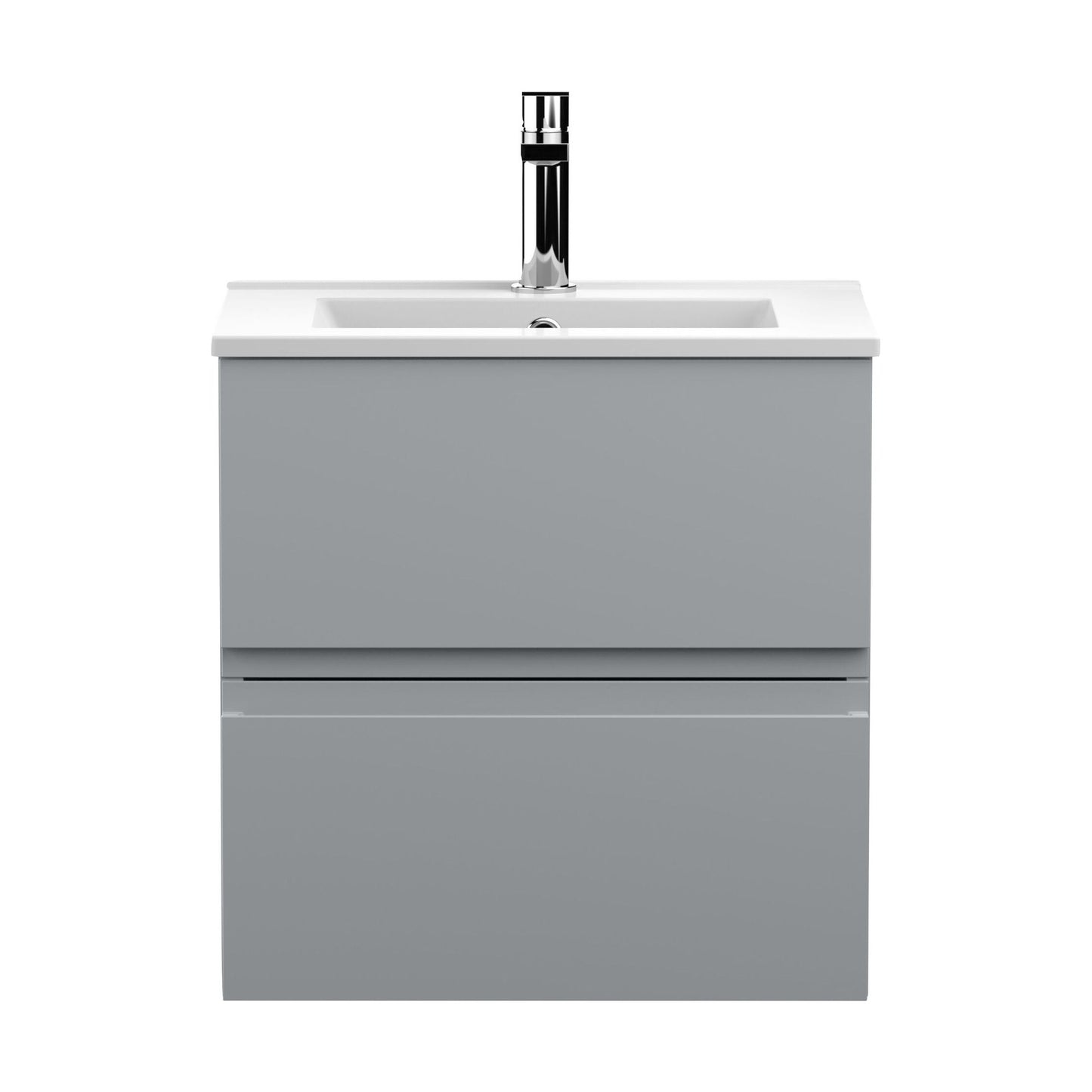 [BFRA202B] Mavesyn Contemporary 2 Drawer Wall Hung Vanity Unit with Minimalist Basin, Satin Grey, 500mm - Cutout