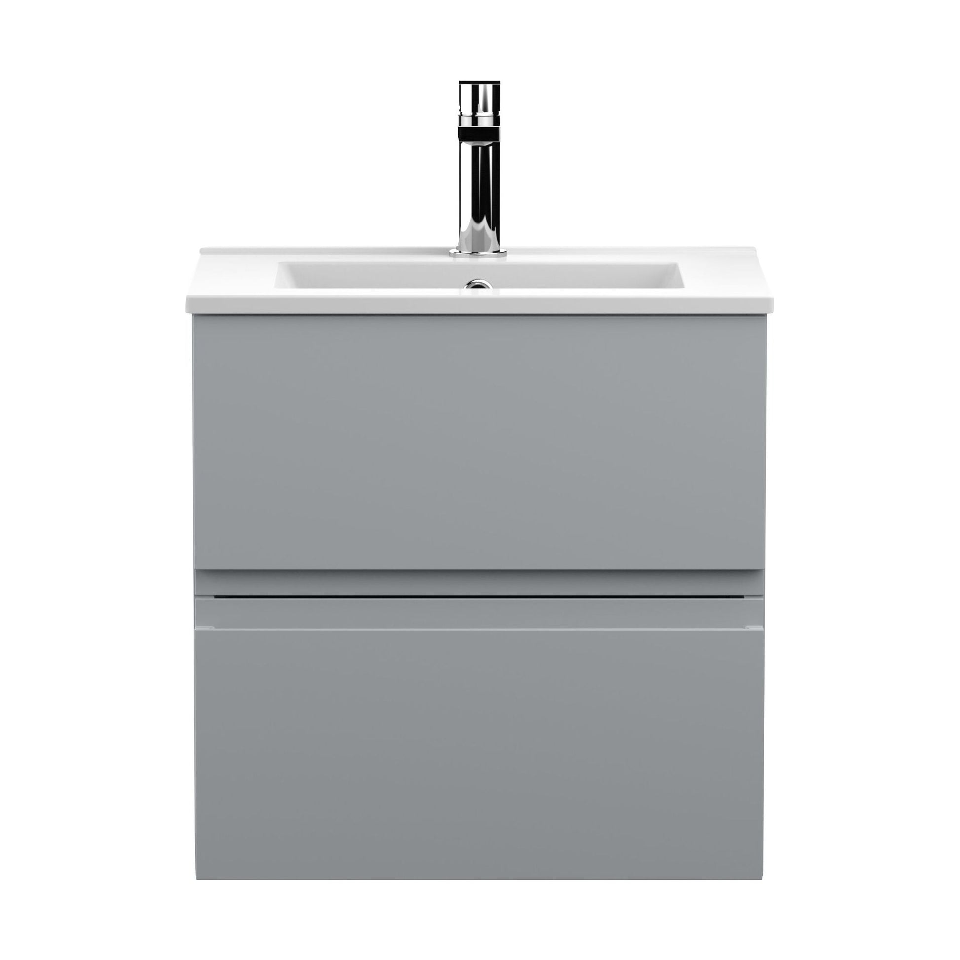 [BFRA202B] Mavesyn Contemporary 2 Drawer Wall Hung Vanity Unit with Minimalist Basin, Satin Grey, 500mm - Cutout