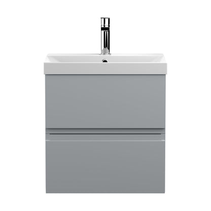 [BFRA202D] Mavesyn Contemporary 2 Drawer Wall Hung Vanity Unit with Thin Edge Basin, Satin Grey, 500mm - Cutout