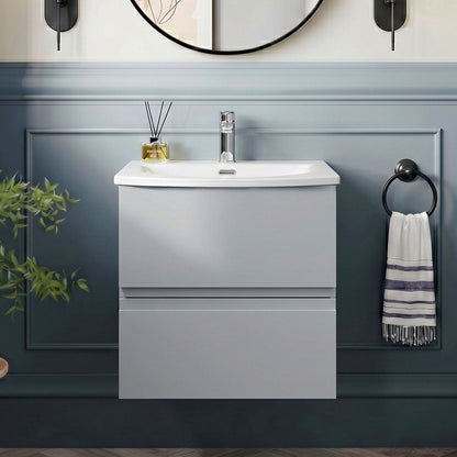 [BFRA202G] Mavesyn Contemporary 2 Drawer Wall Hung Vanity Unit with Curved Basin - Choice of Size and Colour - Silo