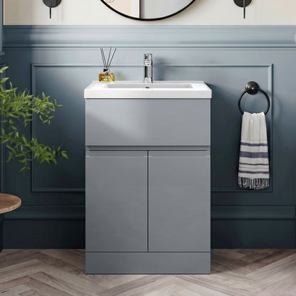 [BFRA203B] Mavesyn Contemporary 2 Door 1 Drawer Floor Standing Vanity Unit with Minimalist Basin - Choice of Size and Colour - Silo
