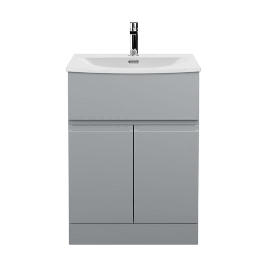 [BFRA203G] Mavesyn Contemporary 2 Door 1 Drawer Floor Standing Vanity Unit with Curved Basin, Satin Grey, 600mm - Cutout