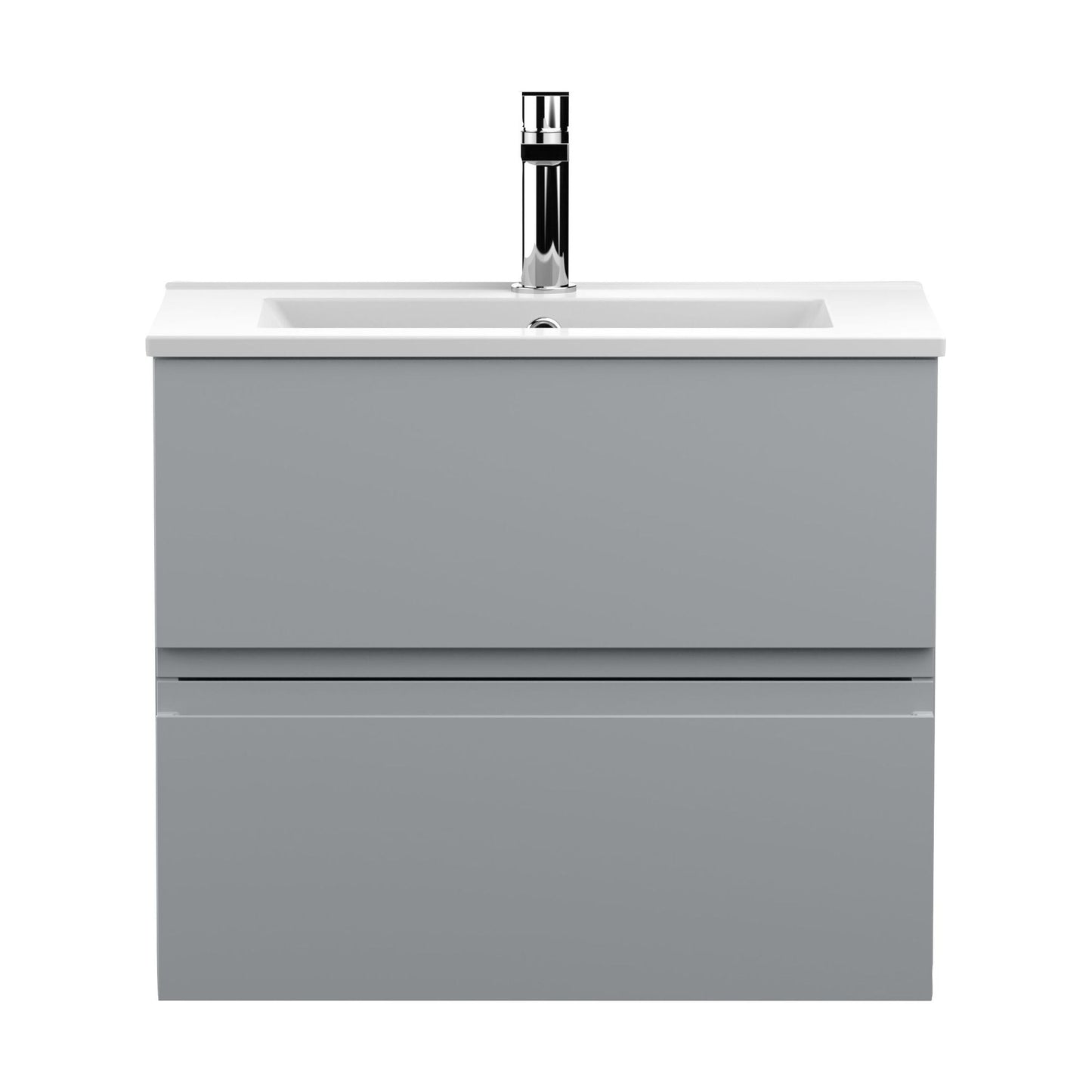 [BFRA204B] Mavesyn Contemporary 2 Drawer Wall Hung Vanity Unit with Minimalist Basin, Satin Grey, 600mm - Cutout