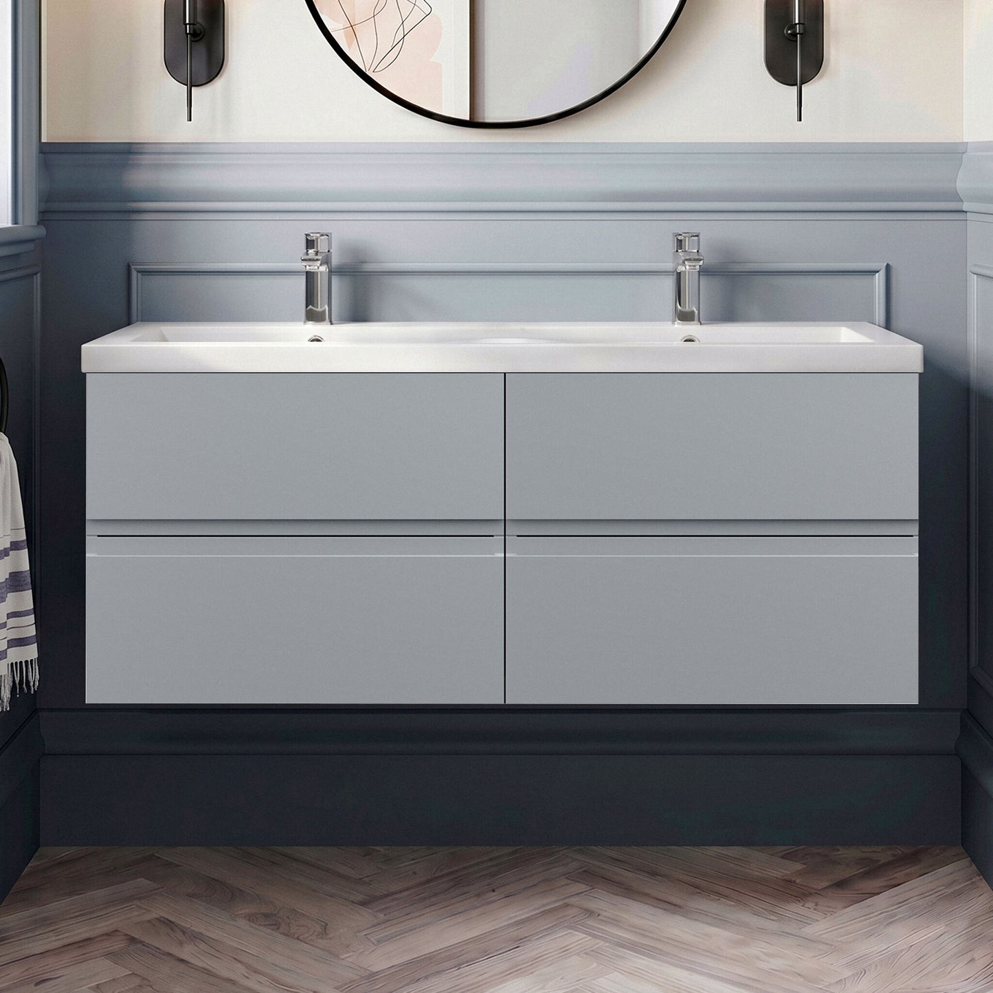 [BFRA204F] Mavesyn Contemporary 4 Drawer Wall Hung Vanity Unit with Basin - Choice of Colour - Silo