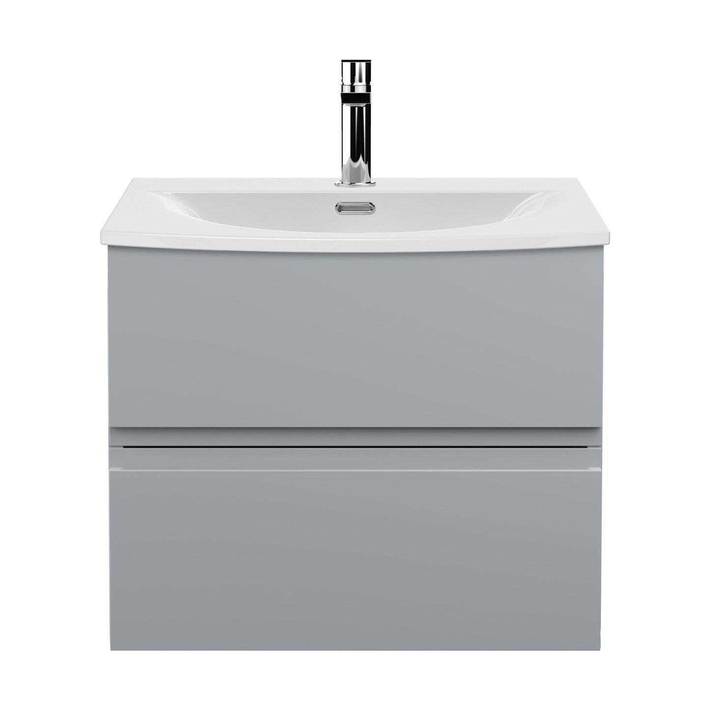 [BFRA204G] Mavesyn Contemporary 2 Drawer Wall Hung Vanity Unit with Curved Basin, Satin Grey, 600mm - Cutout