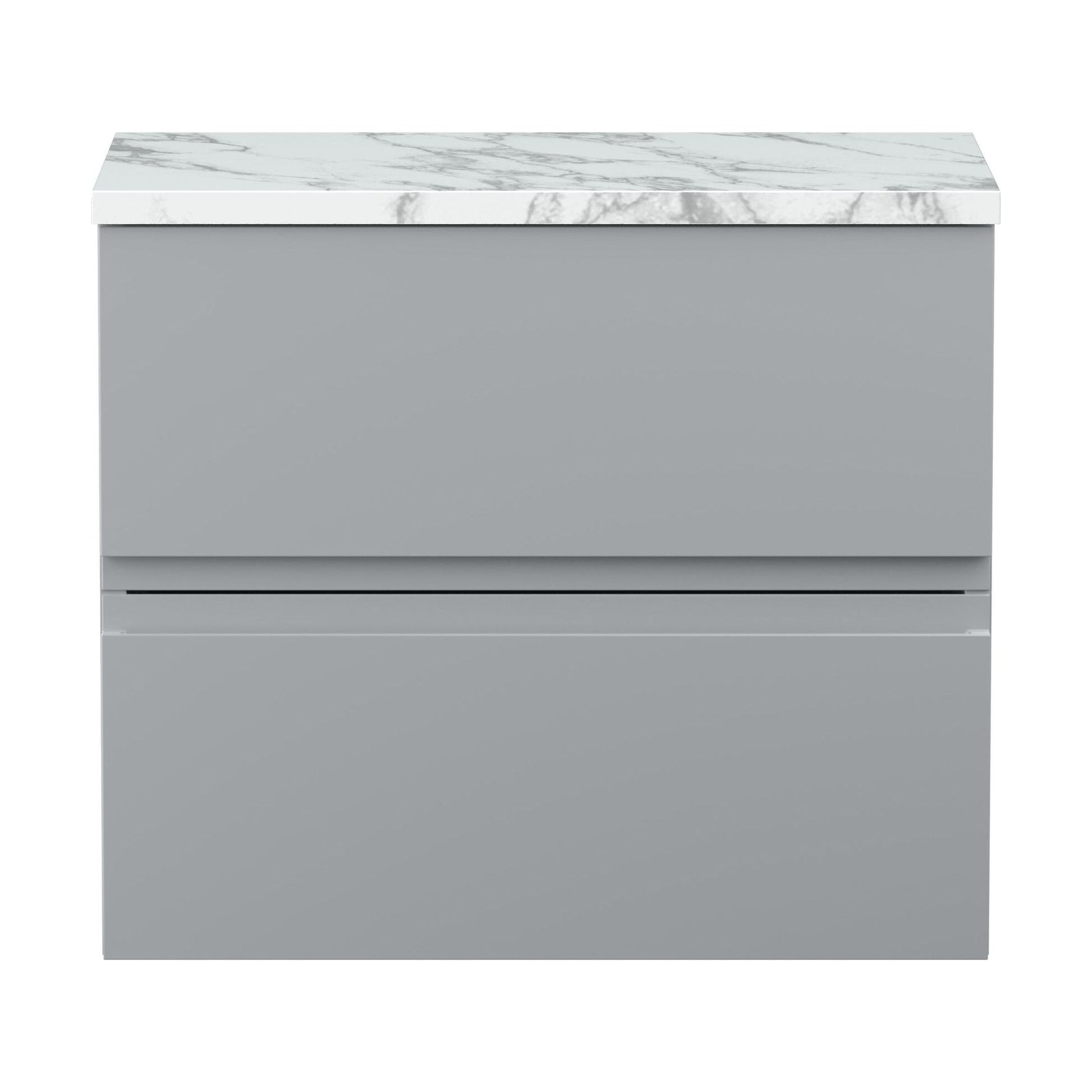 [BFRA204LCM] Mavesyn Contemporary 2 Drawer Wall Hung Vanity Unit with Laminate Worktop, Satin Grey, 600mm - Cutout