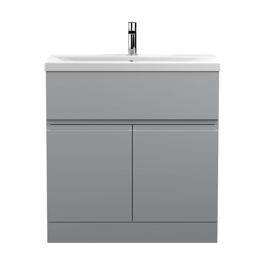 [BFRA205A] Mavesyn Contemporary 2 Door 1 Drawer Floor Standing Vanity Unit with Mid-Edge Basin, Satin Grey, 800mm - Cutout