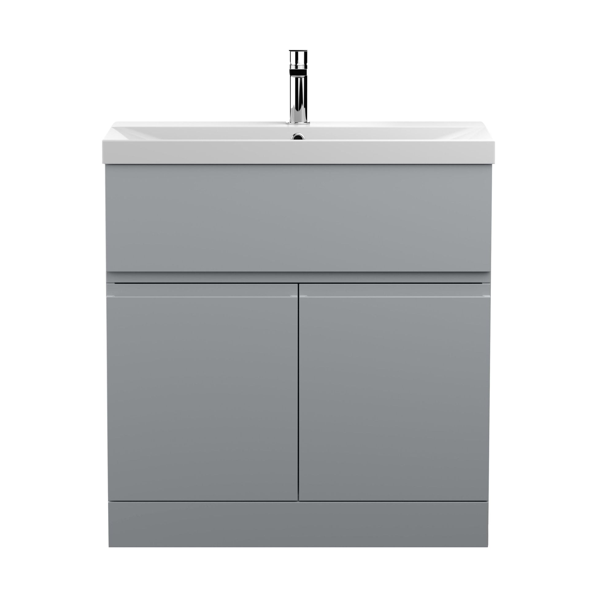 [BFRA205D] Mavesyn Contemporary 2 Door 1 Drawer Floor Standing Vanity Unit with Thin Edge Basin, Satin Grey, 800mm - Cutout