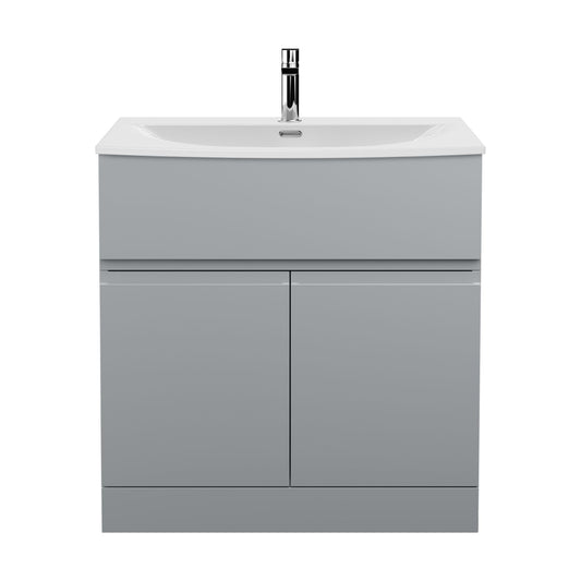 [BFRA205G] Mavesyn Contemporary 2 Door 1 Drawer Floor Standing Vanity Unit with Curved Basin, Satin Grey, 800mm - Cutout