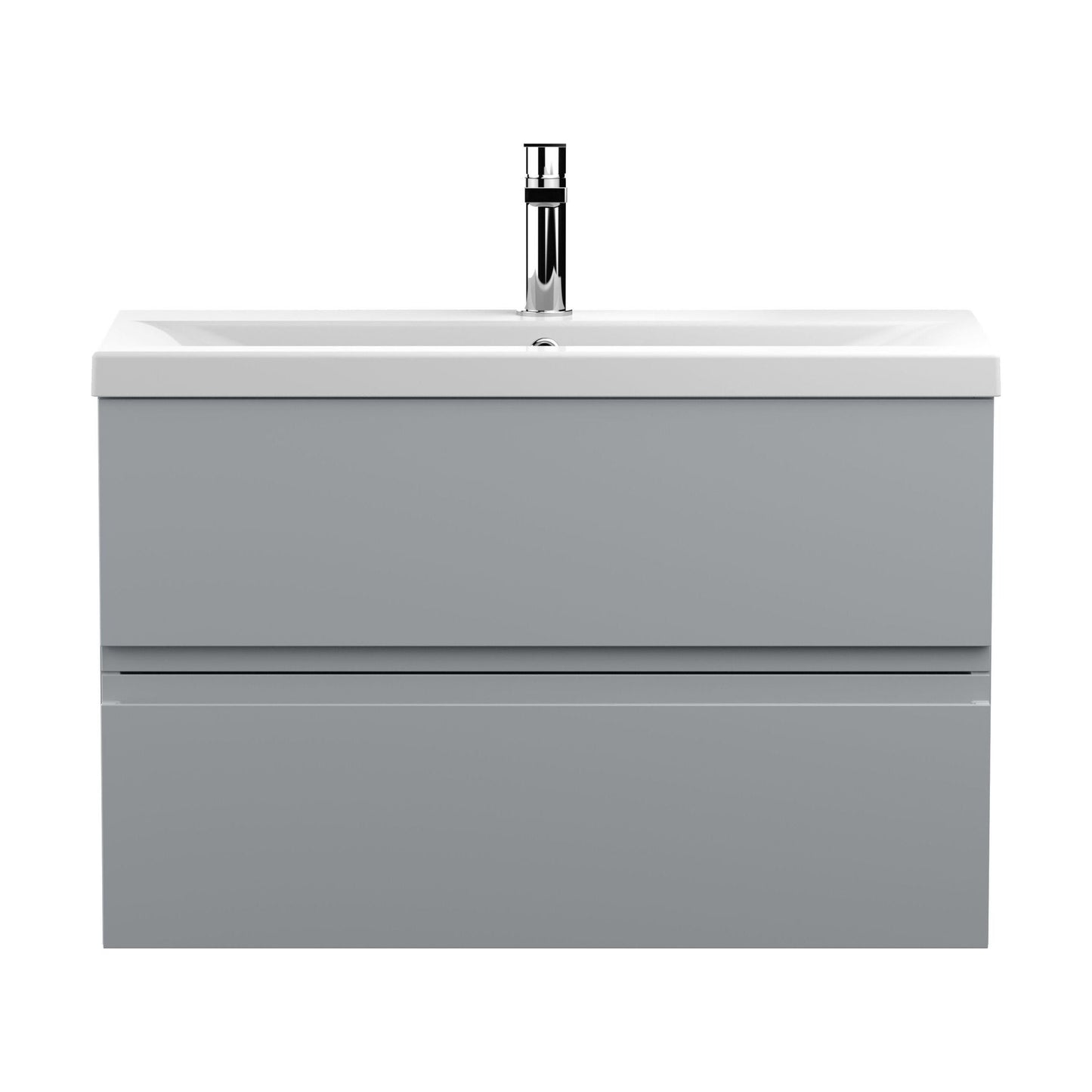 [BFRA206A] Mavesyn Contemporary 2 Drawer Wall Hung Vanity Unit with Mid-Edge Basin, Satin Grey, 800mm - Cutout