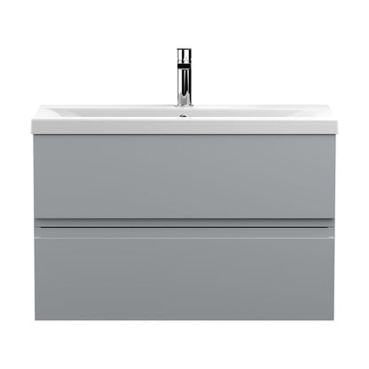 [BFRA206A] Mavesyn Contemporary 2 Drawer Wall Hung Vanity Unit with Mid-Edge Basin, Satin Grey, 800mm - Cutout