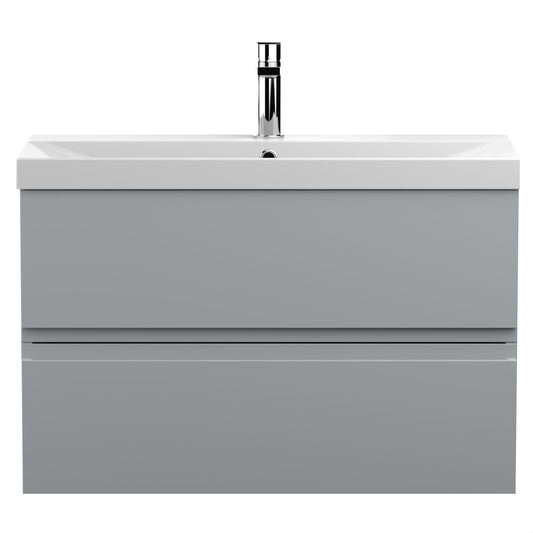 [BFRA206D] Mavesyn Contemporary 2 Drawer Wall Hung Vanity Unit with Thin Edge Basin, Satin Grey, 800mm - Cutout