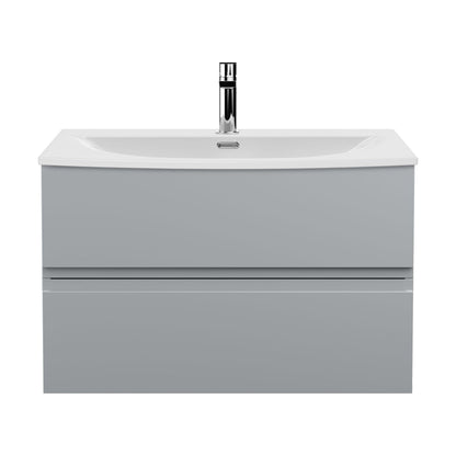 [BFRA206G] Mavesyn Contemporary 2 Drawer Wall Hung Vanity Unit with Curved Basin, Satin Grey, 800mm - Cutout