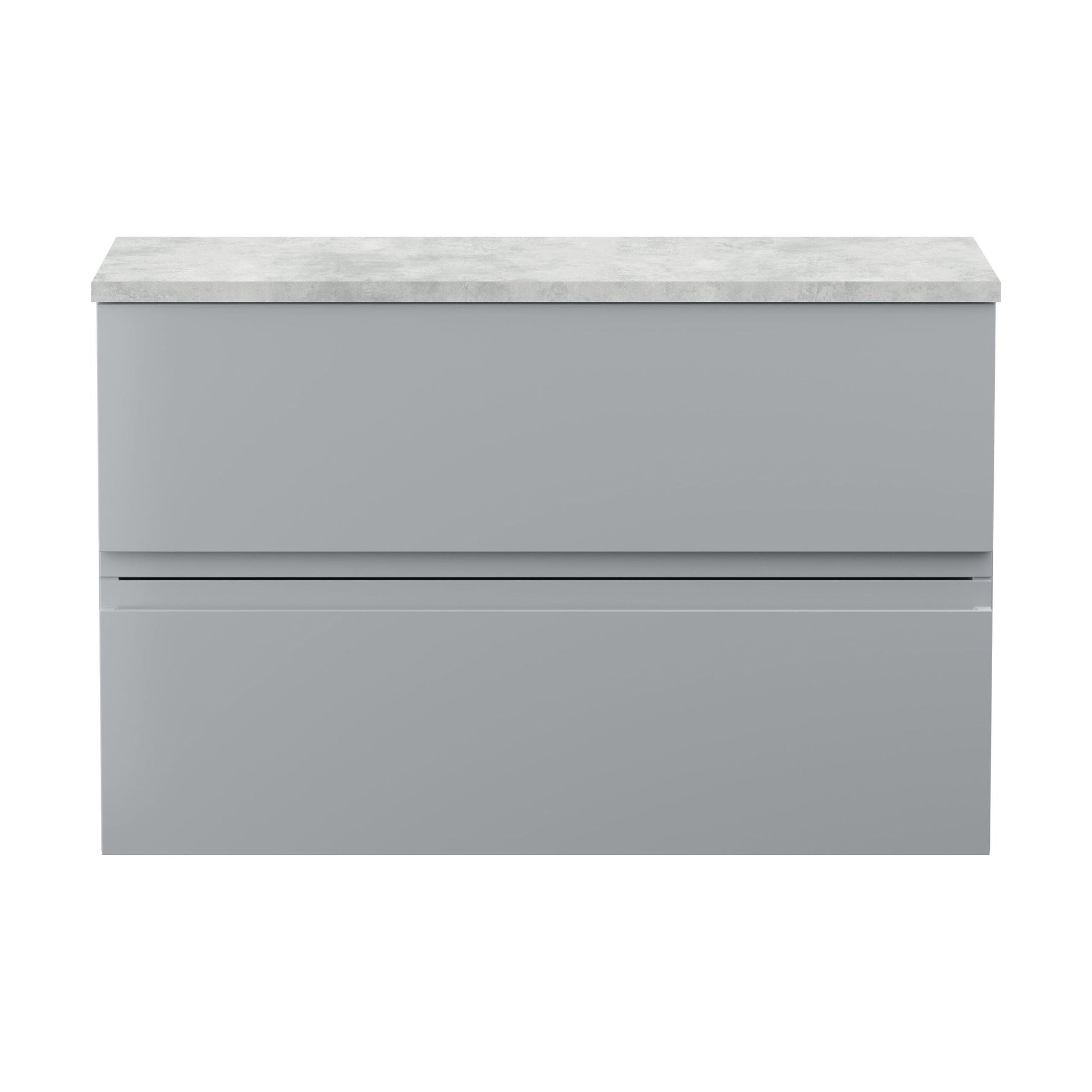 [BFRA206LBG] Mavesyn Contemporary 2 Drawer Wall Hung Vanity Unit with Laminate Worktop, Satin Grey, 805mm - Cutout
