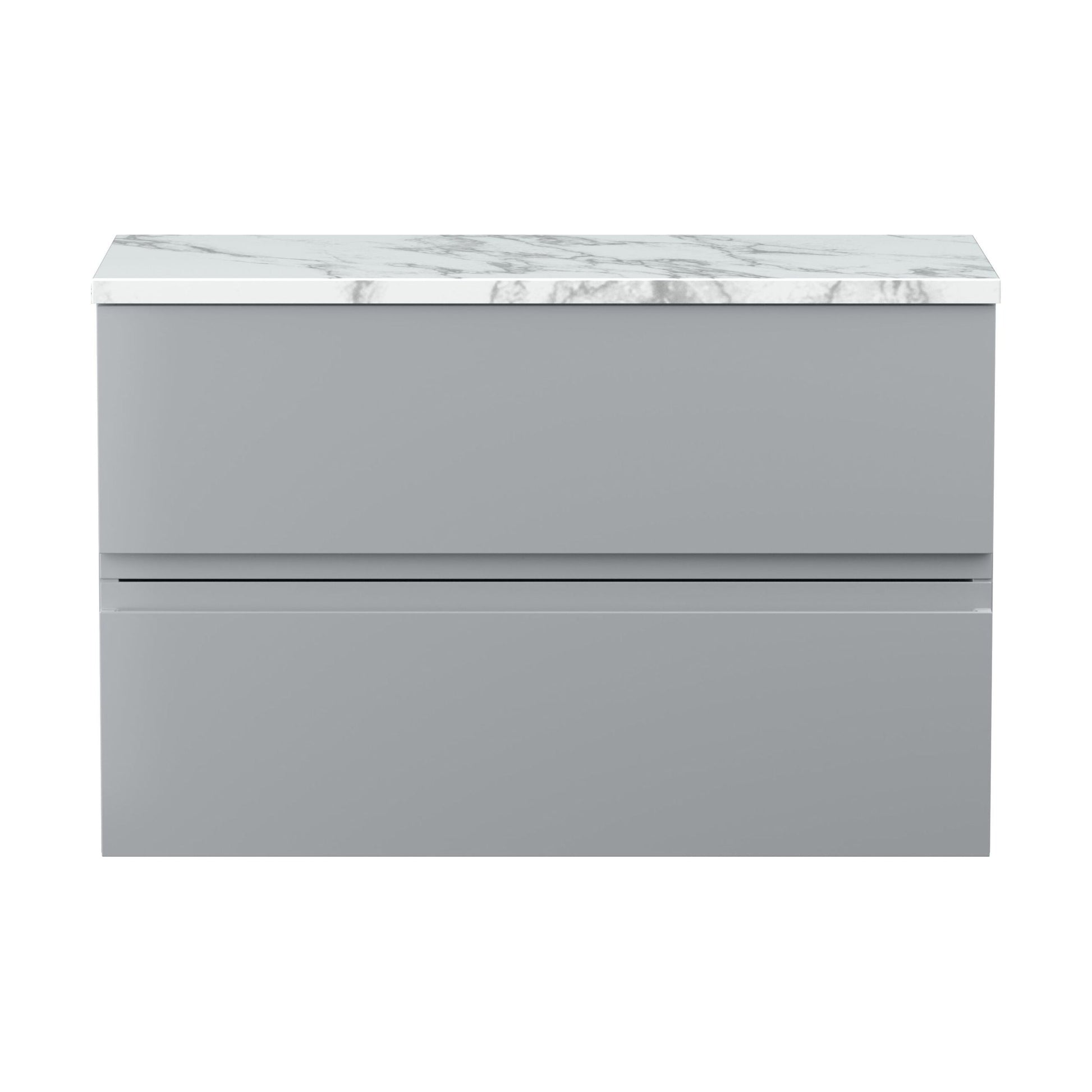 [BFRA206LCM] Mavesyn Contemporary 2 Drawer Wall Hung Vanity Unit with Laminate Worktop, Satin Grey, 800mm - Cutout