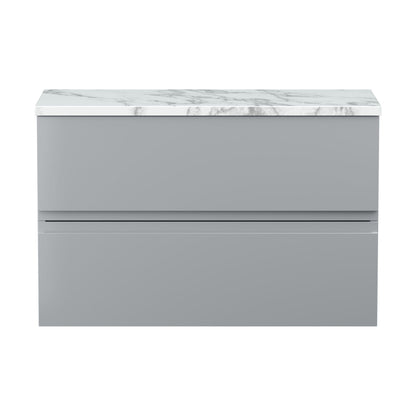 [BFRA206LCM] Mavesyn Contemporary 2 Drawer Wall Hung Vanity Unit with Laminate Worktop, Satin Grey, 800mm - Cutout