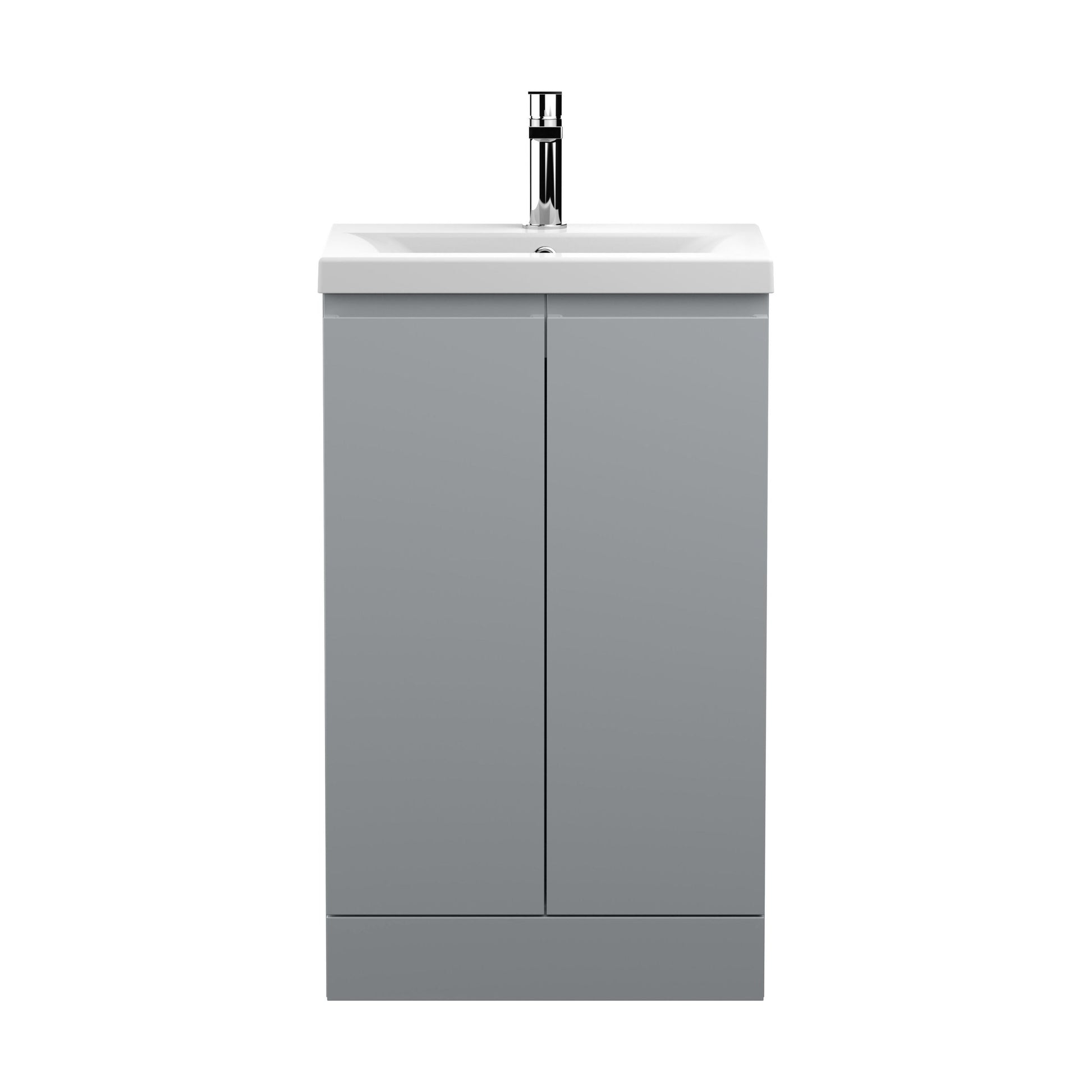 [BFRA207A] Mavesyn Contemporary 2 Door Floor Standing Vanity Unit with Mid-Edge Basin, Satin Grey, 500mm - Cutout