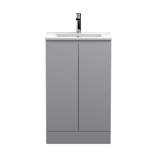 [BFRA207B] Mavesyn Contemporary 2 Door Floor Standing Vanity Unit with Minimalist Basin, Satin Grey, 500mm - Cutout