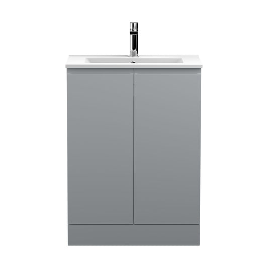 [BFRA208B] Mavesyn Contemporary 2 Door Floor Standing Vanity Unit with Minimalist Basin, Satin Grey, 600mm - Cutout
