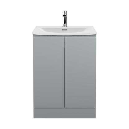 [BFRA208G] Mavesyn Contemporary 2 Door Floor Standing Vanity Unit with Curved Basin, Satin Grey, 600mm - Cutout