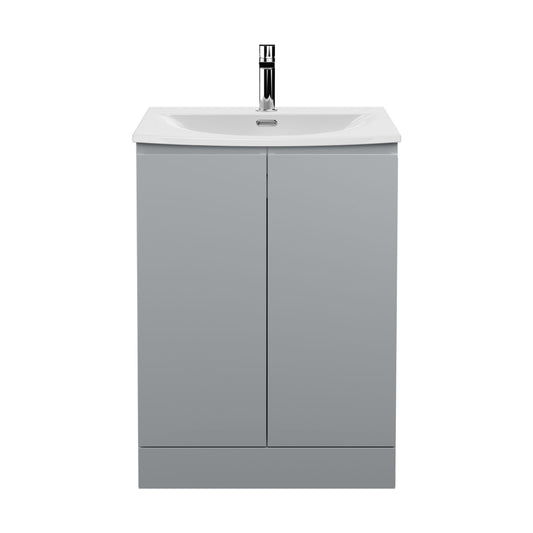 [BFRA208G] Mavesyn Contemporary 2 Door Floor Standing Vanity Unit with Curved Basin, Satin Grey, 600mm - Cutout