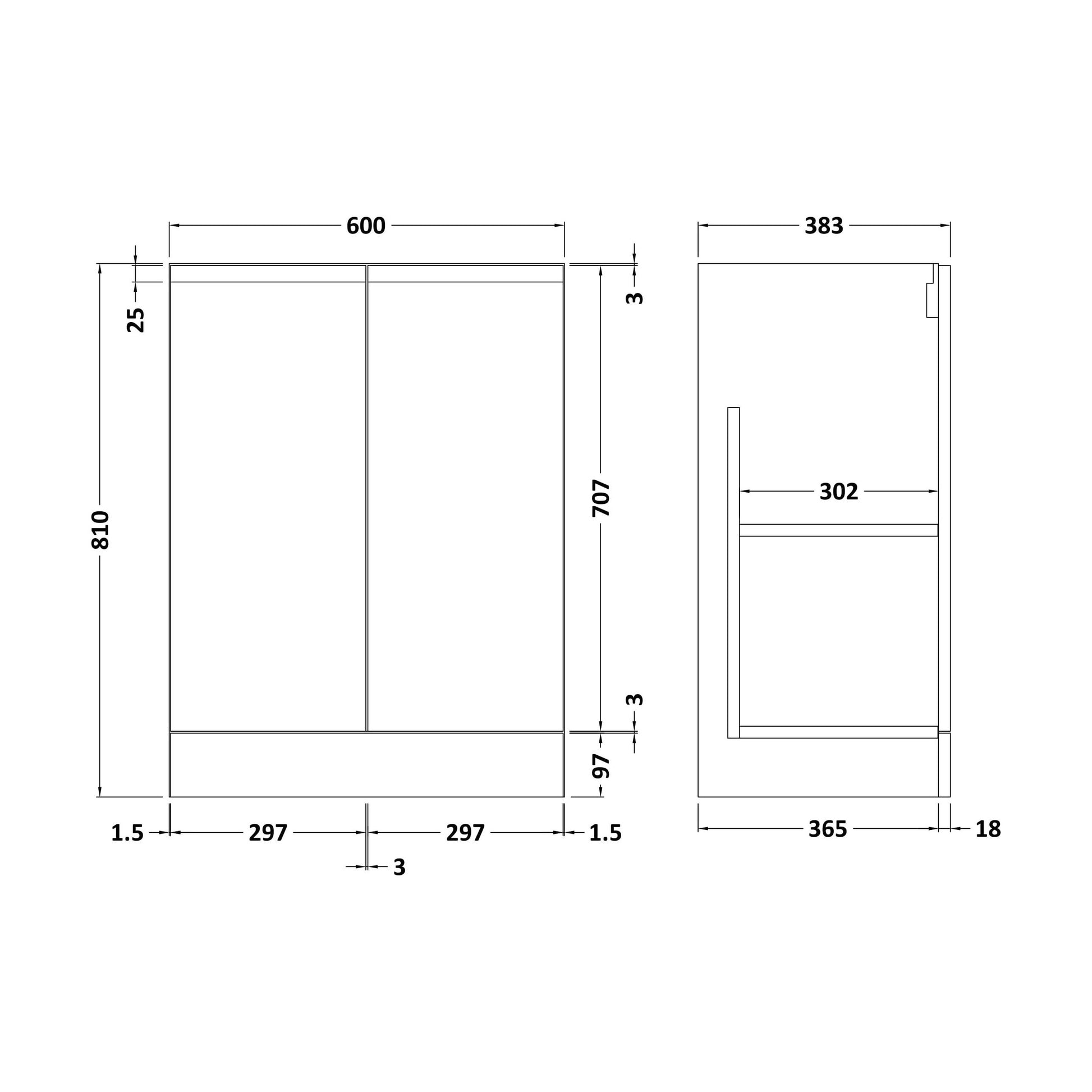 [BFRA225] 600 F/S 2-Door Unit - Technical Drawing