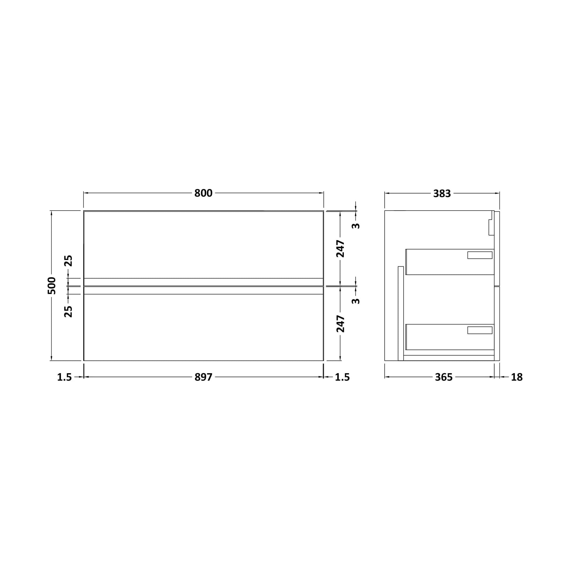 [BFRA295] 800 W/H 2-Drawer Unit - Technical Drawing