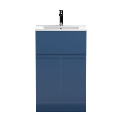 [BFRA301B] Rapture Floor Standing Vanity Basin Unit with Minimalist Ceramic Basin (Tap Not Included), 500mm - Satin Blue - Balterley - Cutout