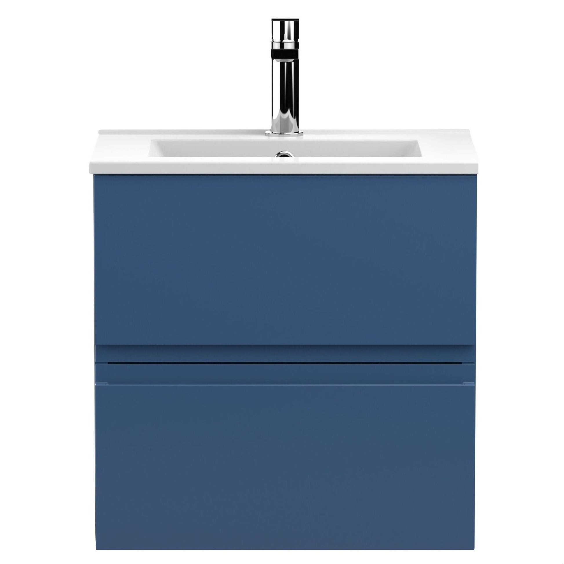 [BFRA302B] Mavesyn Contemporary 2 Drawer Wall Hung Vanity Unit with Minimalist Basin, Dark Blue, 500mm - Cutout