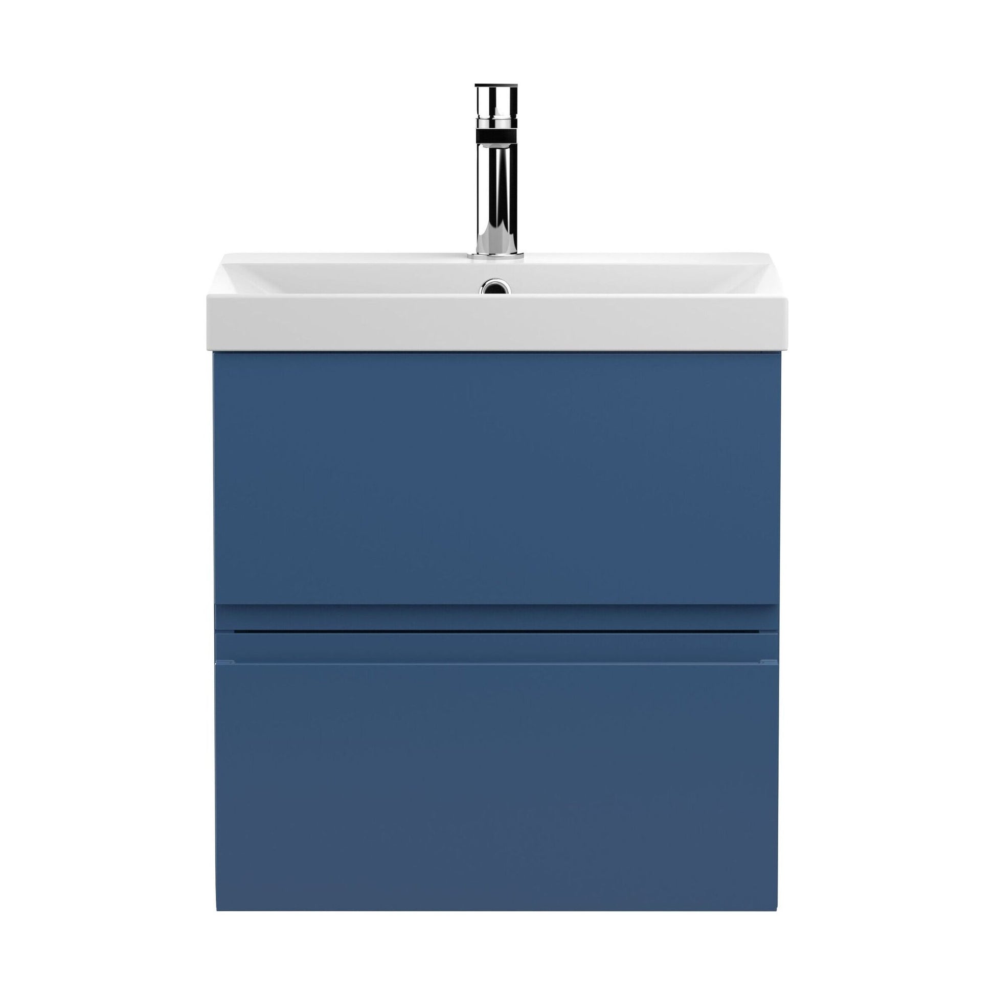 [BFRA302D] Mavesyn Contemporary 2 Drawer Wall Hung Vanity Unit with Thin Edge Basin, Dark Blue, 500mm - Cutout