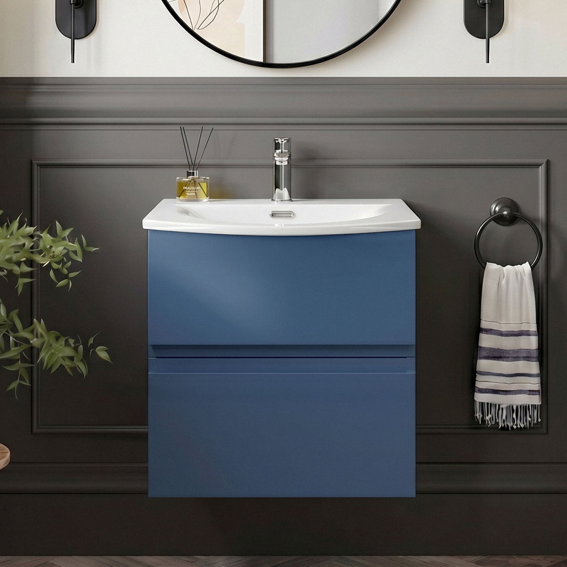 [BFRA302G] Mavesyn Contemporary 2 Drawer Wall Hung Vanity Unit with Curved Basin - Choice of Size and Colour - Silo