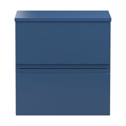 [BFRA302W] Mavesyn Contemporary 2 Drawer Wall Hung Vanity Unit with Worktop, Dark Blue, 500mm - Cutout