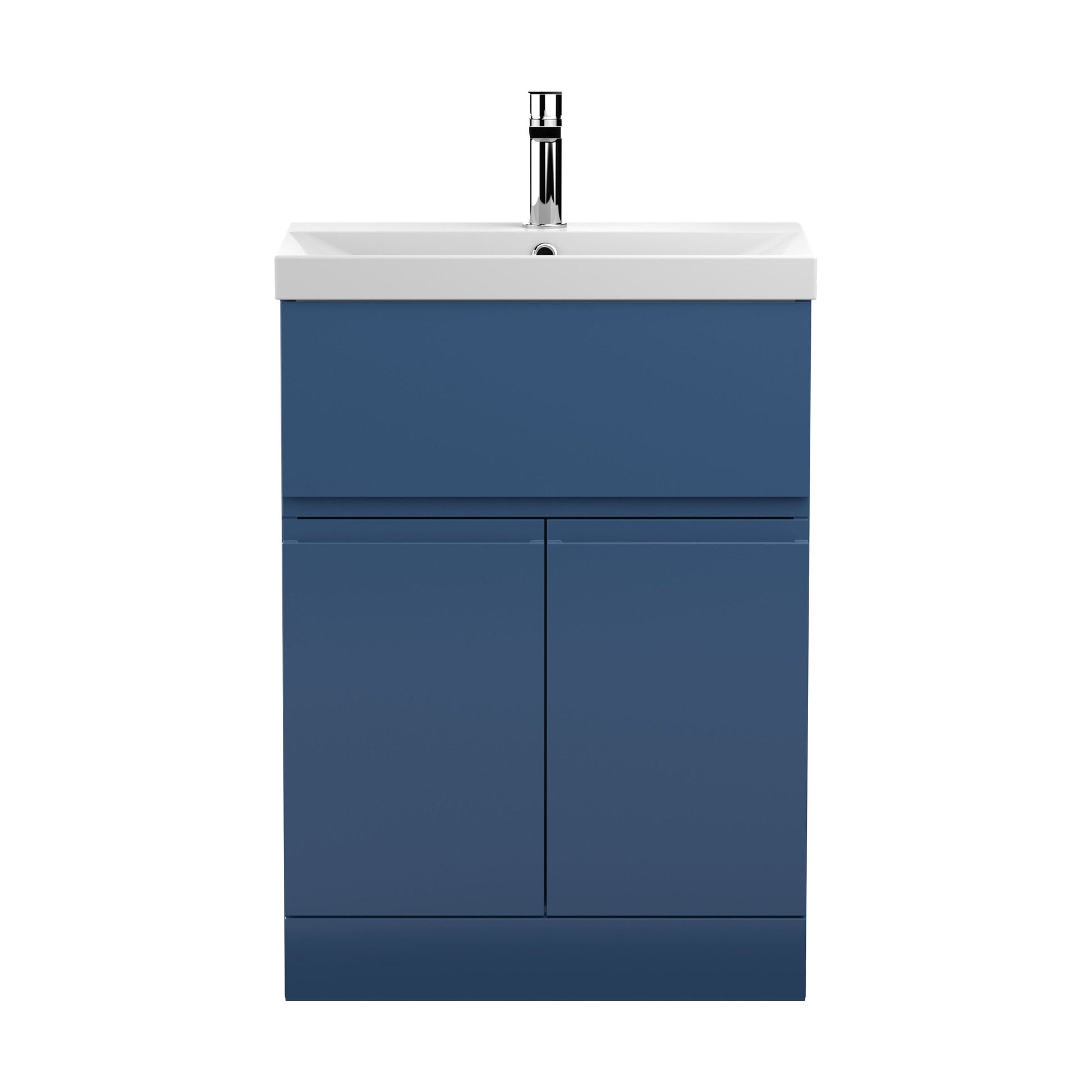 [BFRA303D] Mavesyn Contemporary 2 Door 1 Drawer Floor Standing Vanity Unit with Thin Edge Basin, Dark Blue, 600mm - Cutout