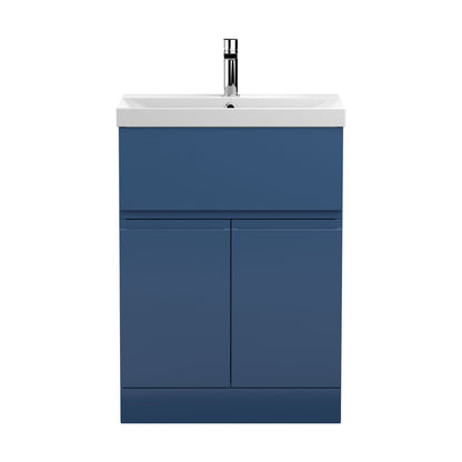 [BFRA303D] Mavesyn Contemporary 2 Door 1 Drawer Floor Standing Vanity Unit with Thin Edge Basin, Dark Blue, 600mm - Cutout