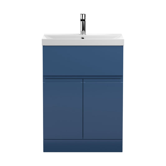 [BFRA303D] Mavesyn Contemporary 2 Door 1 Drawer Floor Standing Vanity Unit with Thin Edge Basin, Dark Blue, 600mm - Cutout