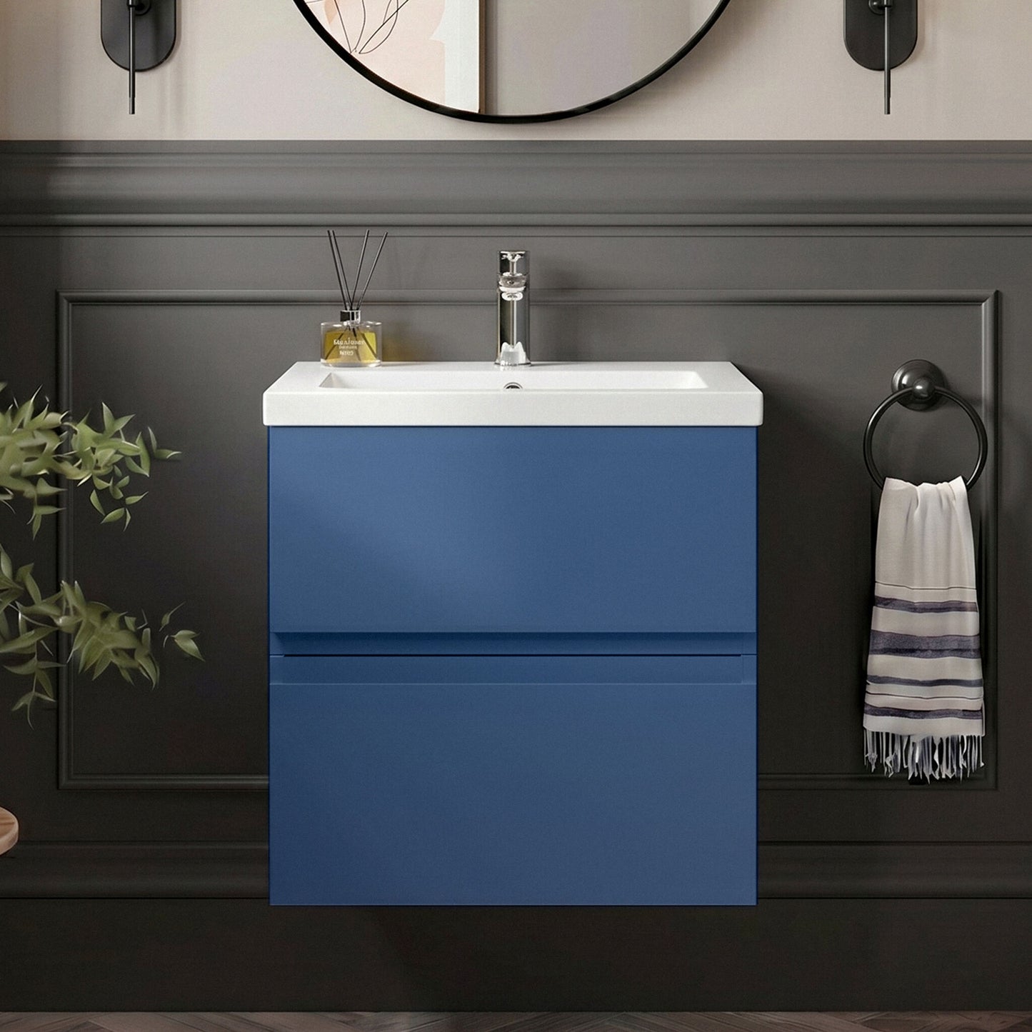[BFRA304B] Mavesyn Contemporary 2 Drawer Wall Hung Vanity Unit with Minimalist Basin - Choice of Size and Colour - Silo